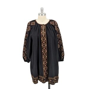 01522 Zara Embroidered Tunic Dress Black Brown Size Medium bohemian western